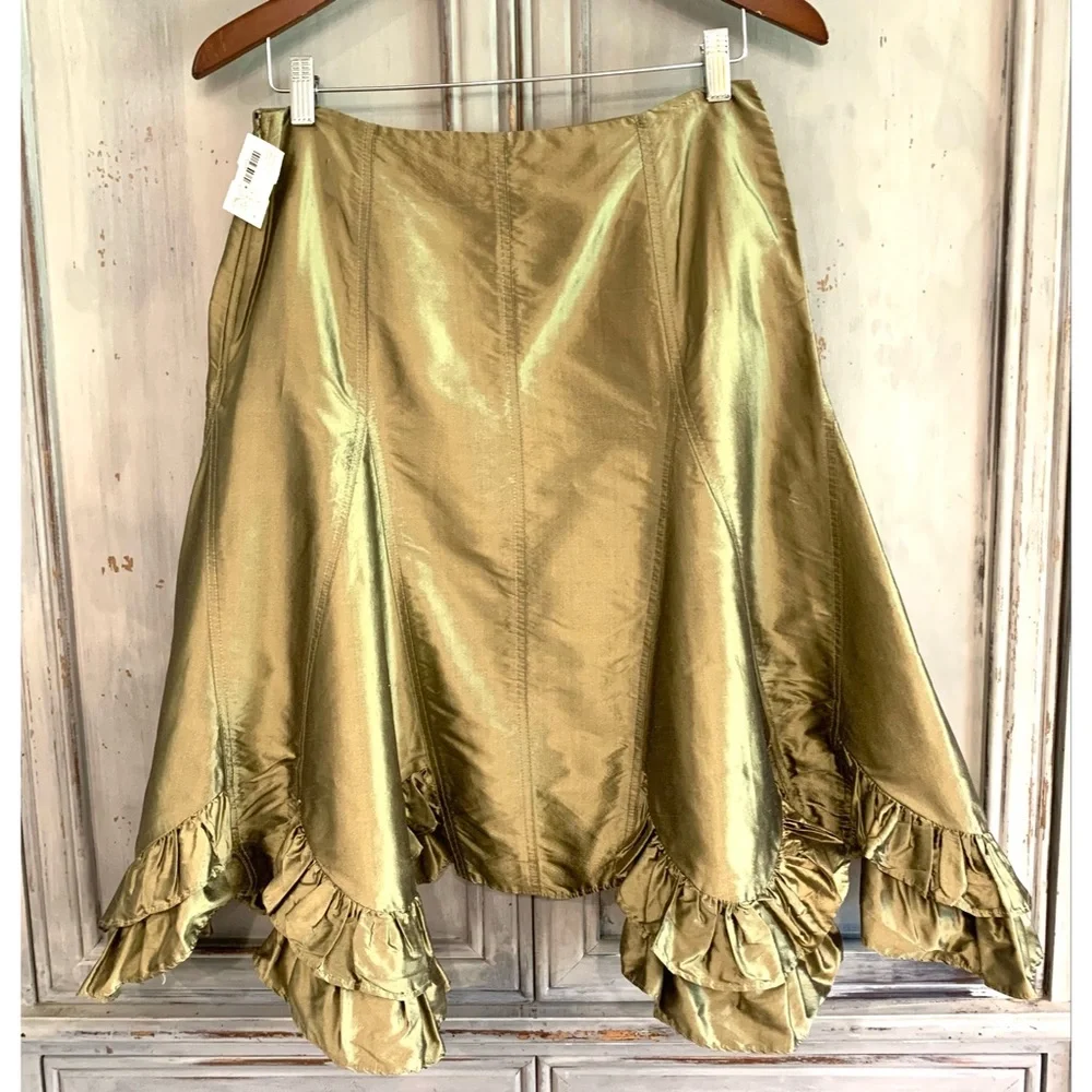 Areli Ballin's Gold Silk Taffeta Skirt Sz 2 - Picture 1 of 11